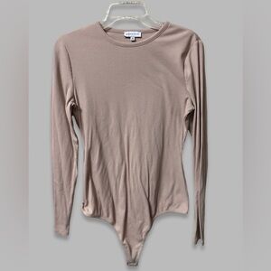 Gianni Bini Women's Long Sleeve Beige Taupe Ribbed Bodysuit Size Medium